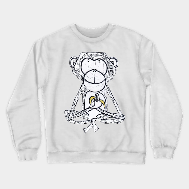 Monkey, cheeky monkey, white on yellow Crewneck Sweatshirt by krisevansart